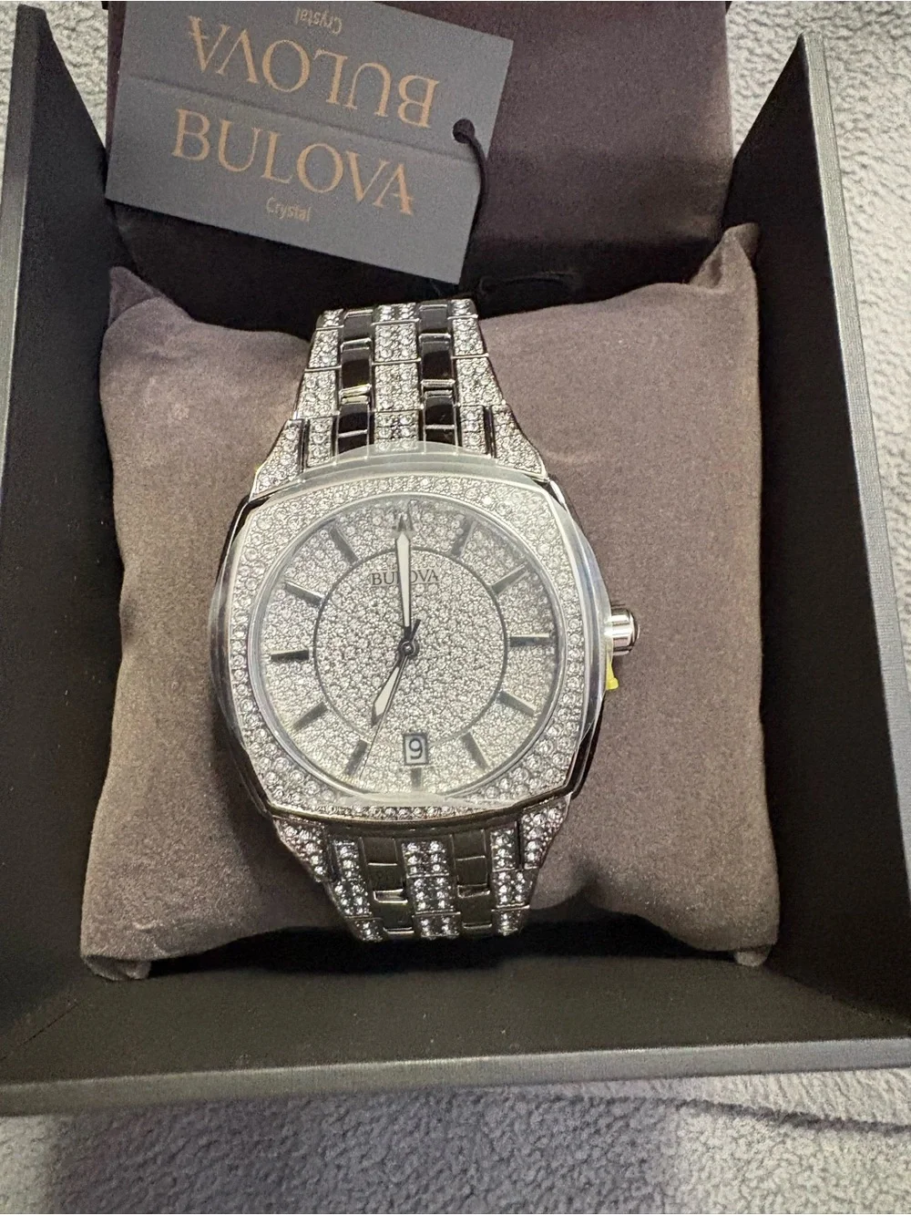 Bulova Silver Men's Pavé Crystal Bracelet Watch